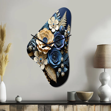 Blue Ferns Indigo Tranquility Papercut II - Asymmetric Metal Wall Clock